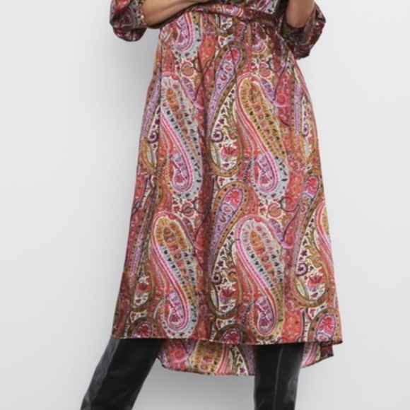 PAISLEY Faux Wrap long sleeve Zara dress - red olive cream - Picture 6 of 8